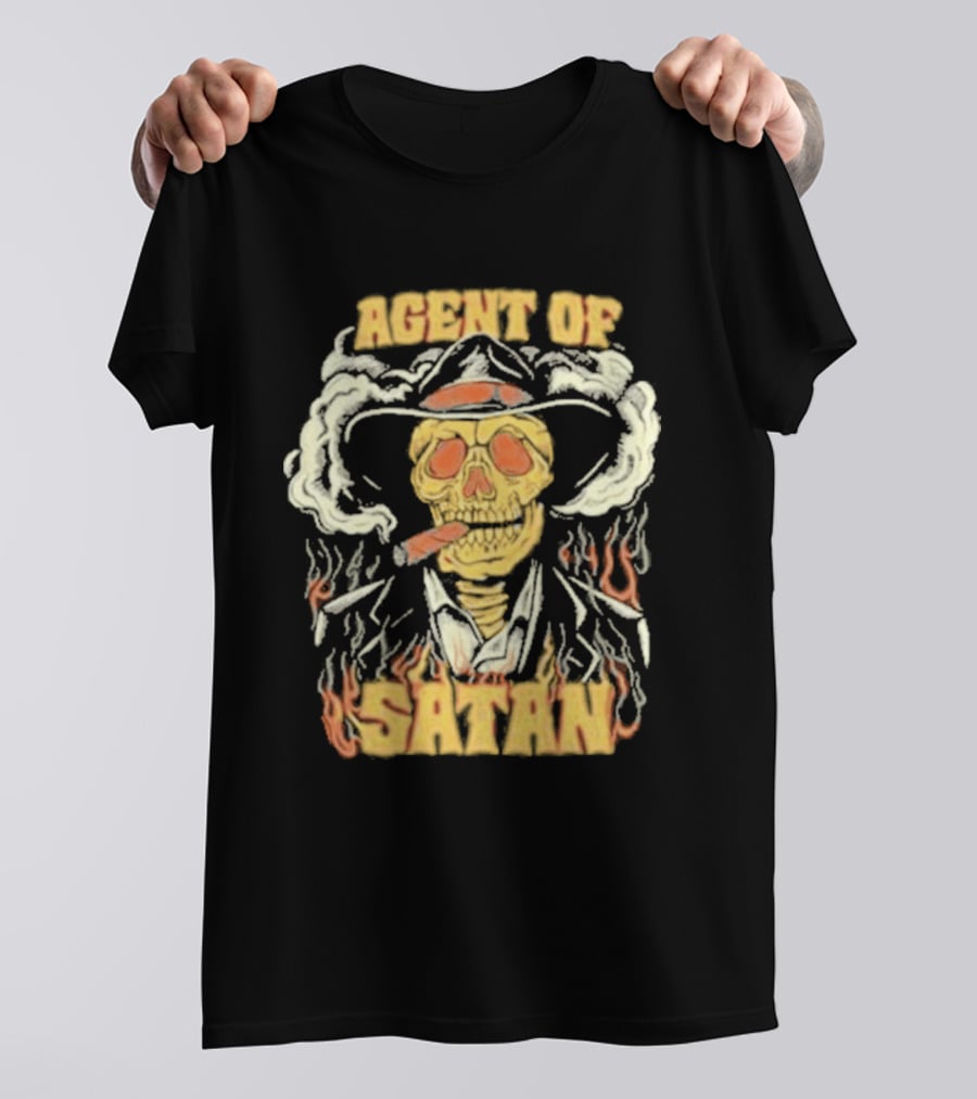 Agent Of Satan Flaming Skull With Cigar T-Shirt