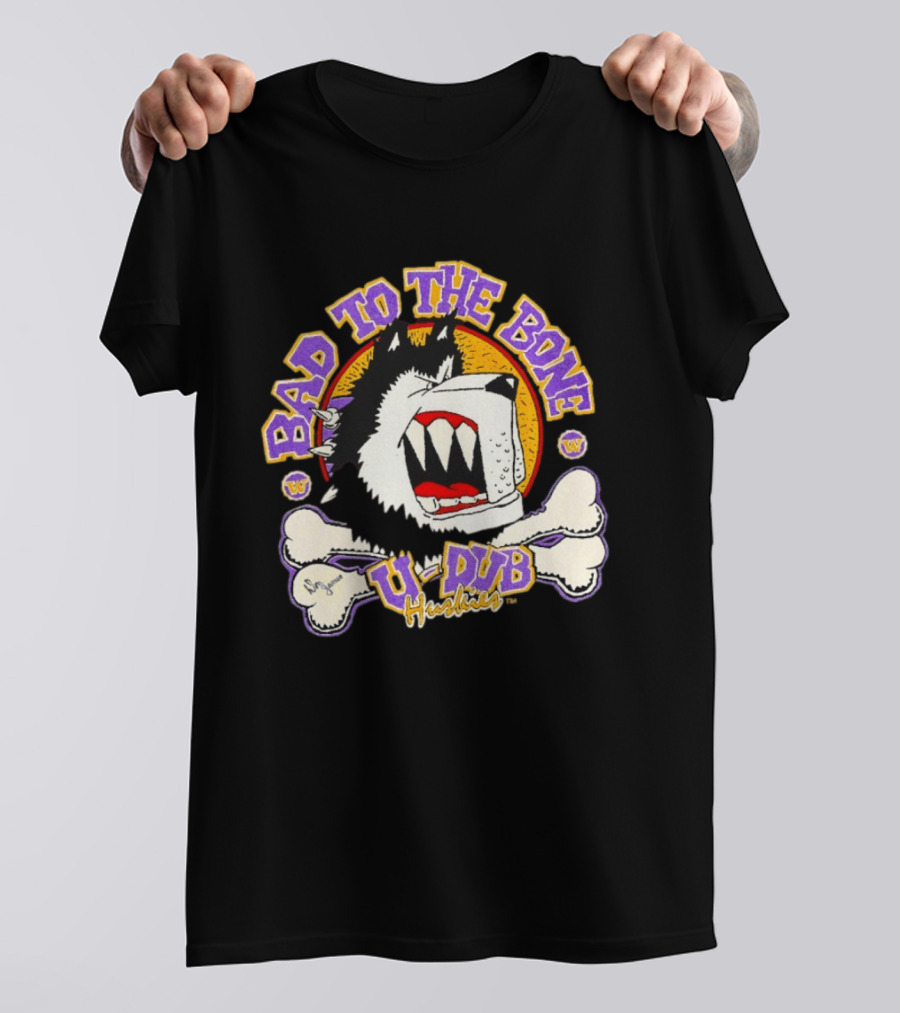 Bad To The Bone U Dub Washington Huskies Dog Bones 1991 T-Shirt