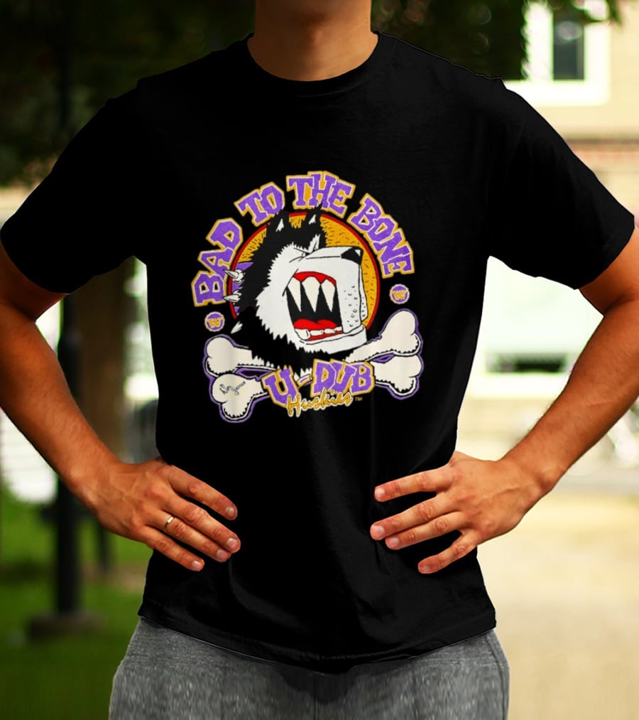 Bad To The Bone U Dub Washington Huskies Dog Bones 1991 T-Shirt