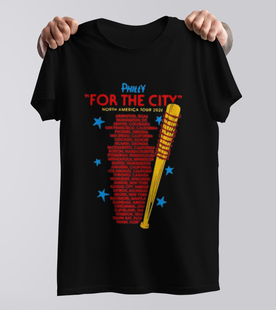 Philly For The City North America Tour 2026 Baseball Bat And Stars T-Shirt