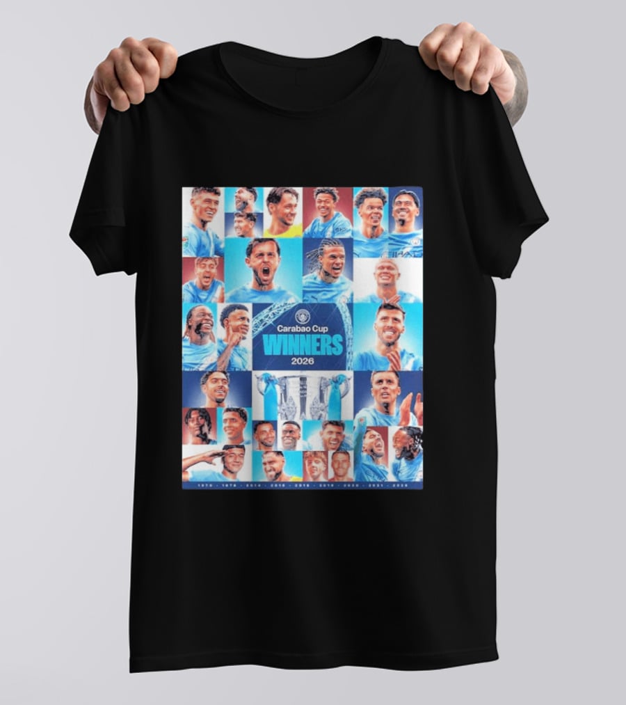 Manchester City 2026 Carabao Cup Winners Members Photo Collage T-Shirt