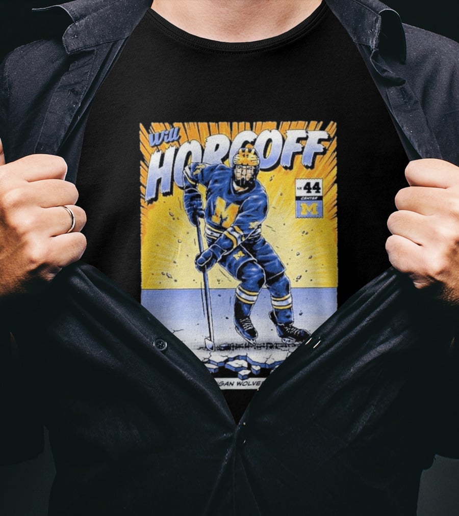 Michigan Wolverines Will Horcoff 44 Center Hockey Comic T-Shirt
