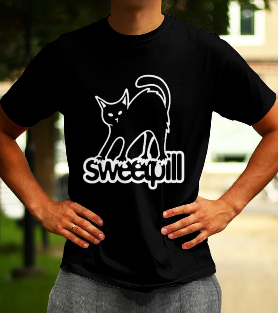 Sweet Pill Stretching Kitty Graphic Cat T-Shirt