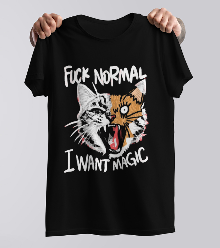 Fuck Normal I Want Magic Cat Cartoon T-Shirt