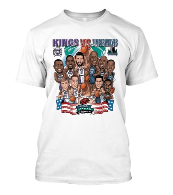 Kings Vs Timberwolves NBA Japan Games Tokyo 1999 Player Caricatures Basketball Showdown T-Shirt