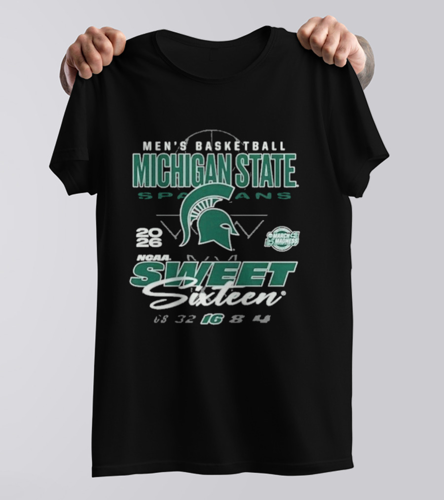 Michigan State Spartans Men's Basketball 2026 March Madness Sweet Sixteen 32 16 8 4 T-Shirt