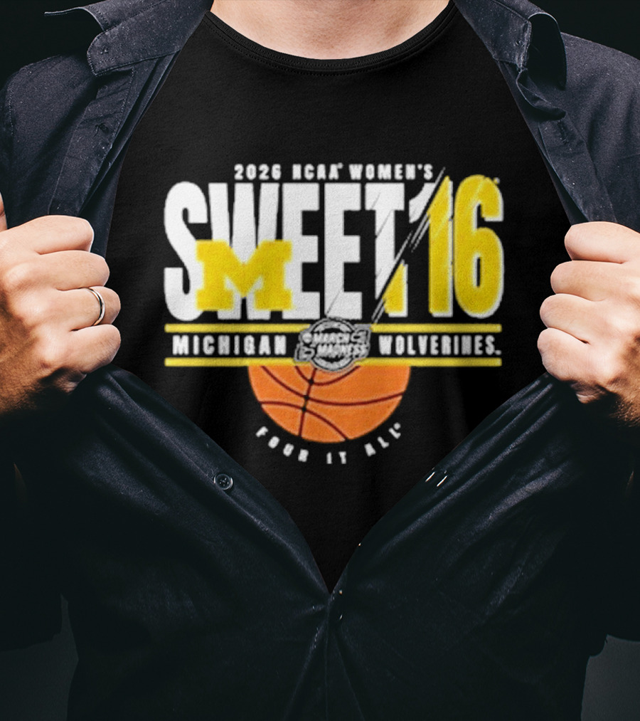 2026 NCAA Women's Sweet 16 Michigan Wolverines Basketball Go Blue T-Shirt