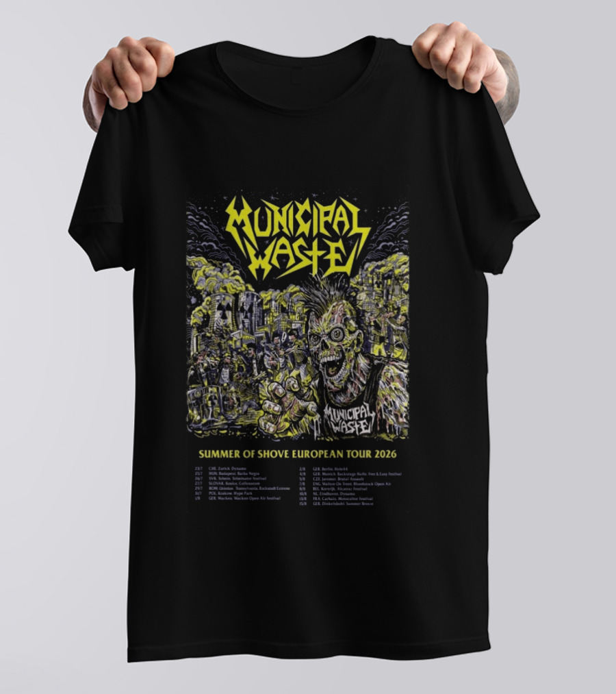 Municipal Waste Summer Of Shove European Tour 2026 Zombie Thrash Metal Concert Dates And Locations T-Shirt