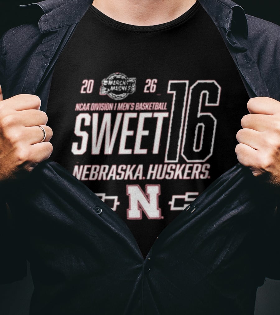 Nebraska Cornhuskers 2026 NCAA Division I Men's Basketball Sweet 16 Tournament Bracket T-Shirt