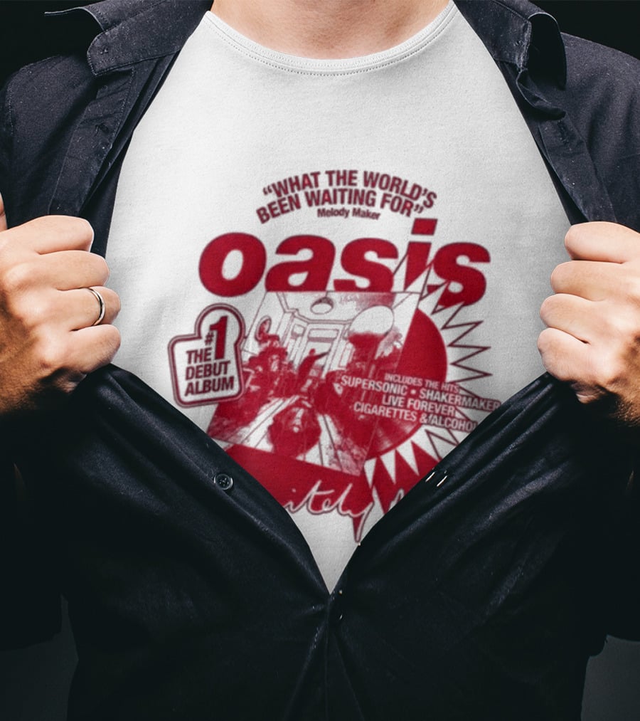 Oasis Definitely Maybe What The World's Been Waiting For Number 1 Debut Album T-Shirt
