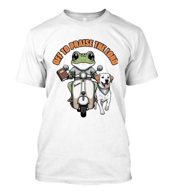 Off To Praise The Lord Frog Riding Scooter Labrador T-Shirt