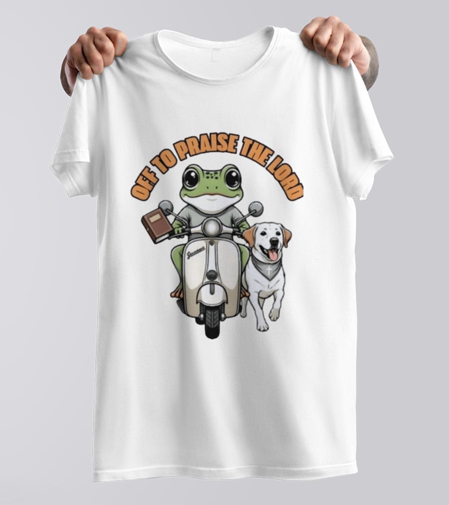 Off To Praise The Lord Frog Riding Scooter Labrador T-Shirt