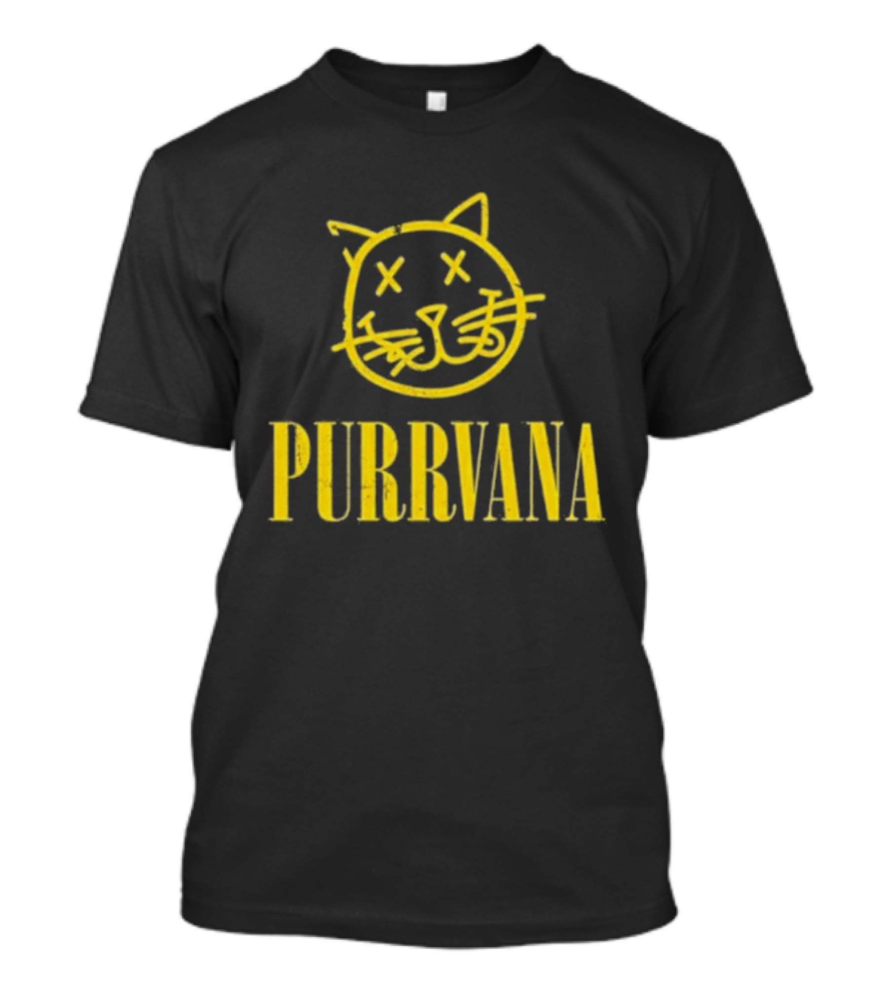 Purrvana Cat Face Yellow Grunge Style Kitty T-Shirt