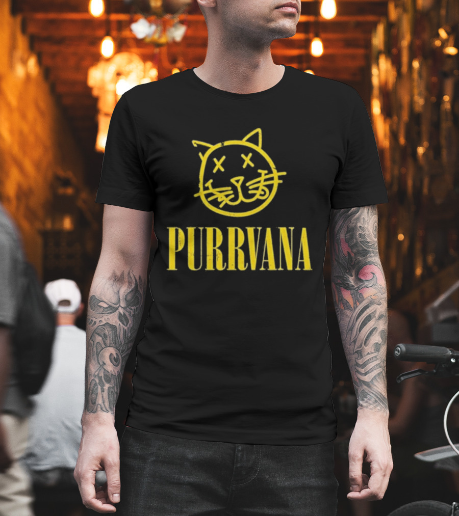 Purrvana Cat Face Yellow Grunge Style Kitty T-Shirt
