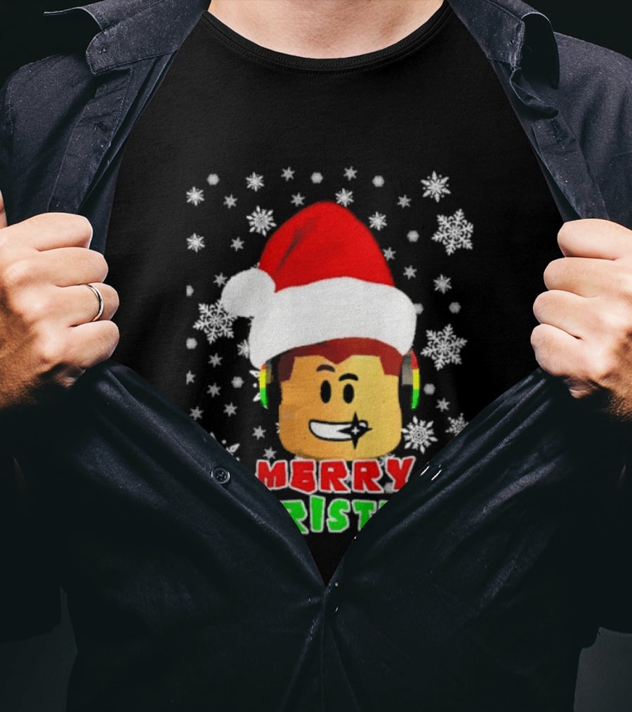 Roblox Merry Christmas Santa Hat Holiday Snowflakes T-Shirt