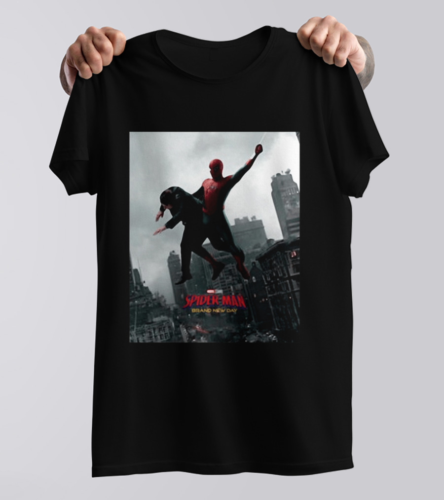Spider Man Brand New Day Marvel Comic Scene Flying Over City Skyline T-Shirt