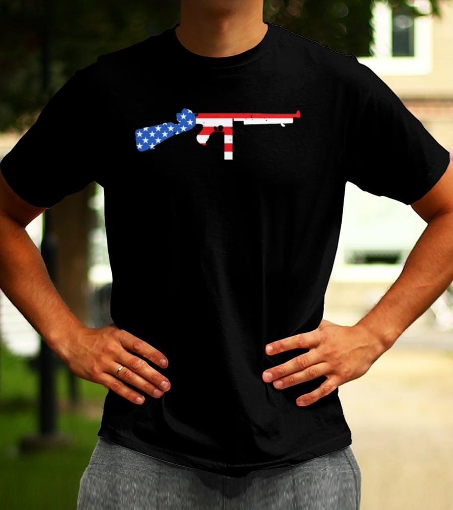 Thompson Gun American Flag Stars And Stripes T-Shirt