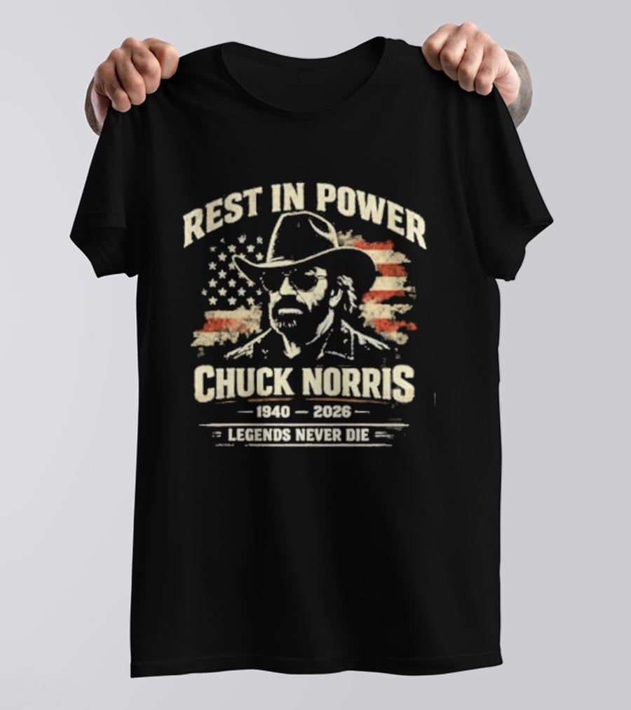 Rest In Power Chuck Norris 1940 2023 Legends Never Die American Flag T-Shirt
