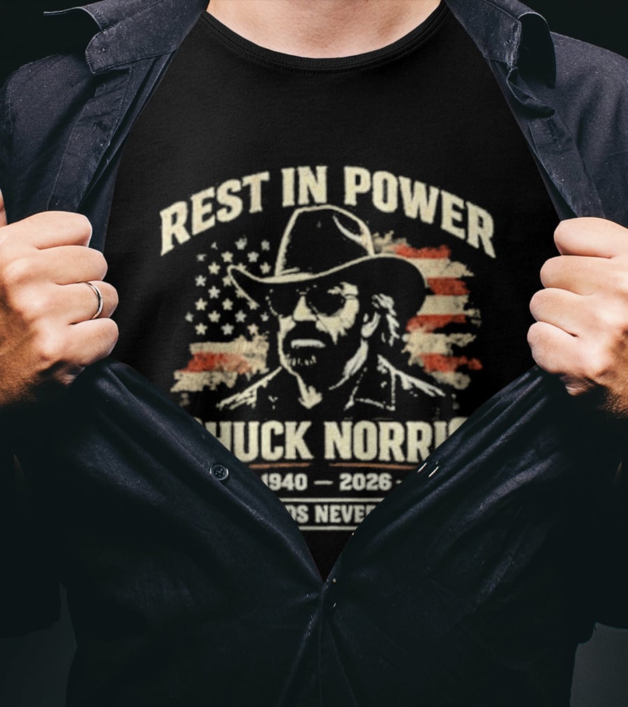 Rest In Power Chuck Norris 1940 2023 Legends Never Die American Flag T-Shirt