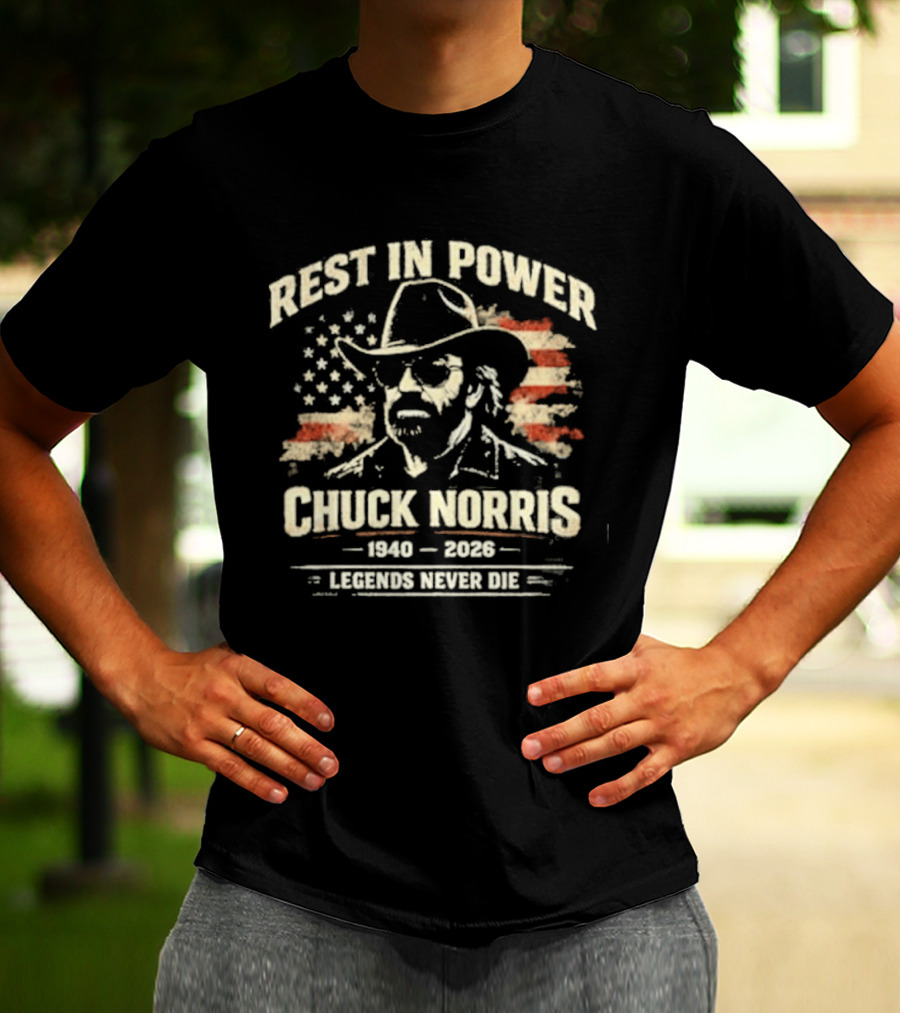Rest In Power Chuck Norris 1940 2023 Legends Never Die American Flag T-Shirt