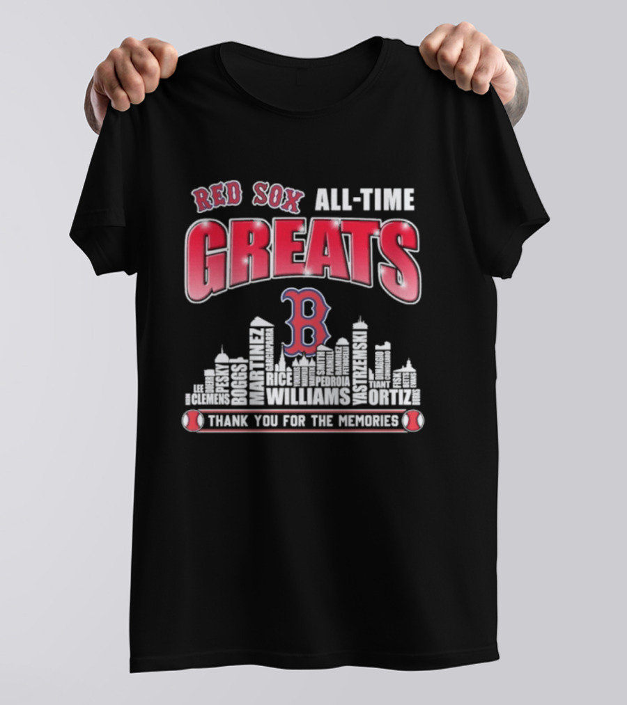 Red Sox All Time Greats Boston Skyline Williams Ortiz Thank You For The Memories T-Shirt