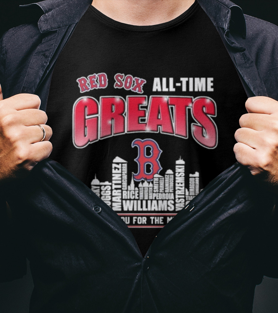 Red Sox All Time Greats Boston Skyline Williams Ortiz Thank You For The Memories T-Shirt