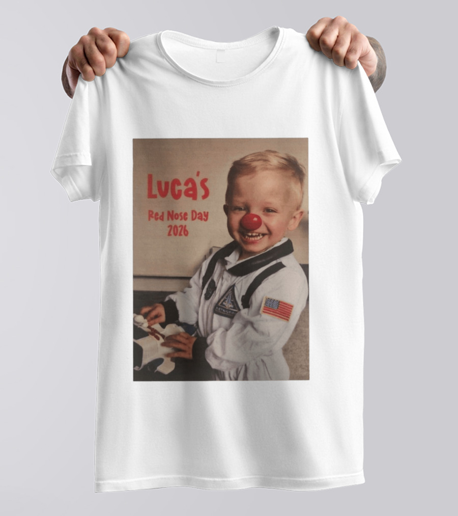 Luca's Red Nose Day 2026 Astronaut American Flag Kid's Costume Space T-Shirt