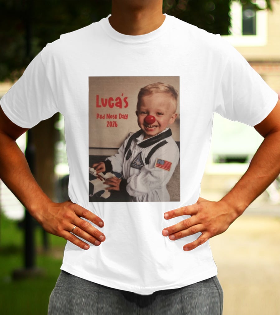 Luca's Red Nose Day 2026 Astronaut American Flag Kid's Costume Space T-Shirt