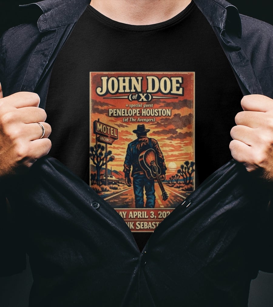 John Doe Of X Tour April 3 2026 Hopmonk Sebastopol Featuring Penelope Houston T-Shirt