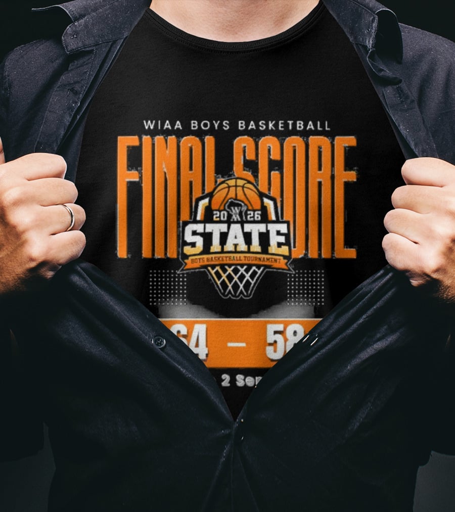 WIAA Boys Basketball Final Score State Tournament Division 1 Semi Final 64 58 Bay 2026 T-Shirt