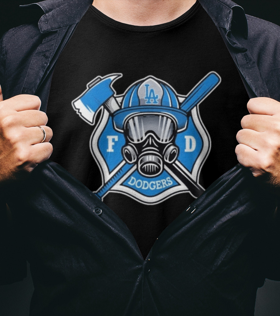 LA Dodgers Firefighter Tribute Axe And Mask T-Shirt