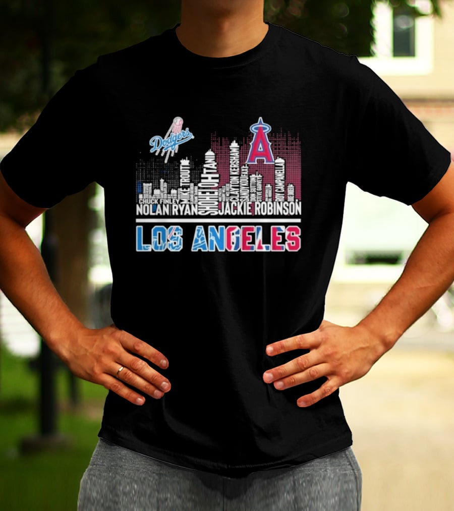 Los Angeles Dodgers Angels Skyline Typography City Baseball Fans T-Shirt
