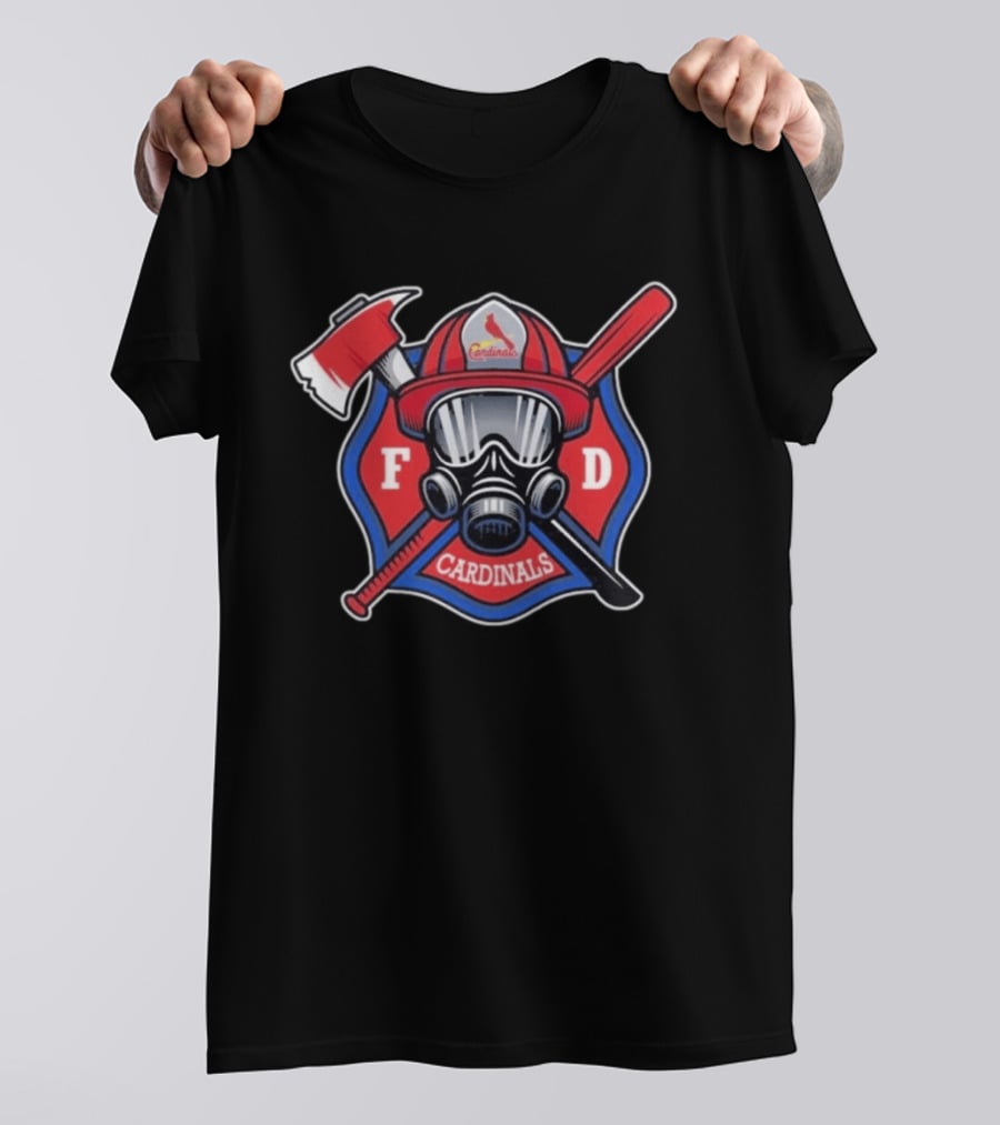 Cardinals FD Firefighter Helmet Axe And Bat T-Shirt