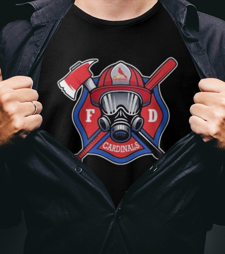 Cardinals FD Firefighter Helmet Axe And Bat T-Shirt