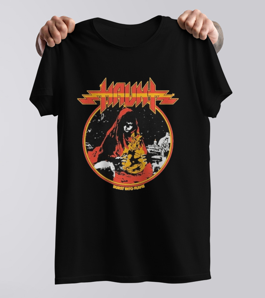 Haunt Burst Into Flame Hooded Figure With Flames T-Shirt