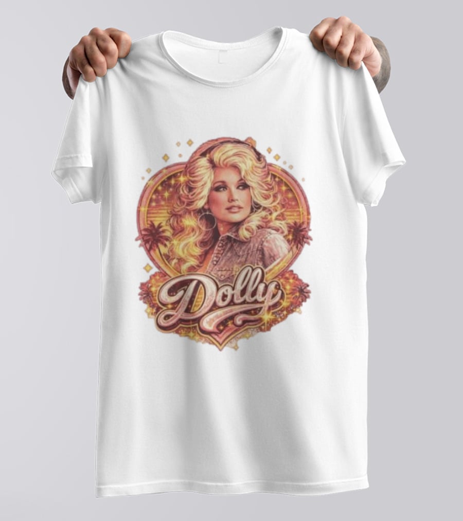 Dolly Parton Retro Vintage Style With Heart And Palm Trees T-Shirt