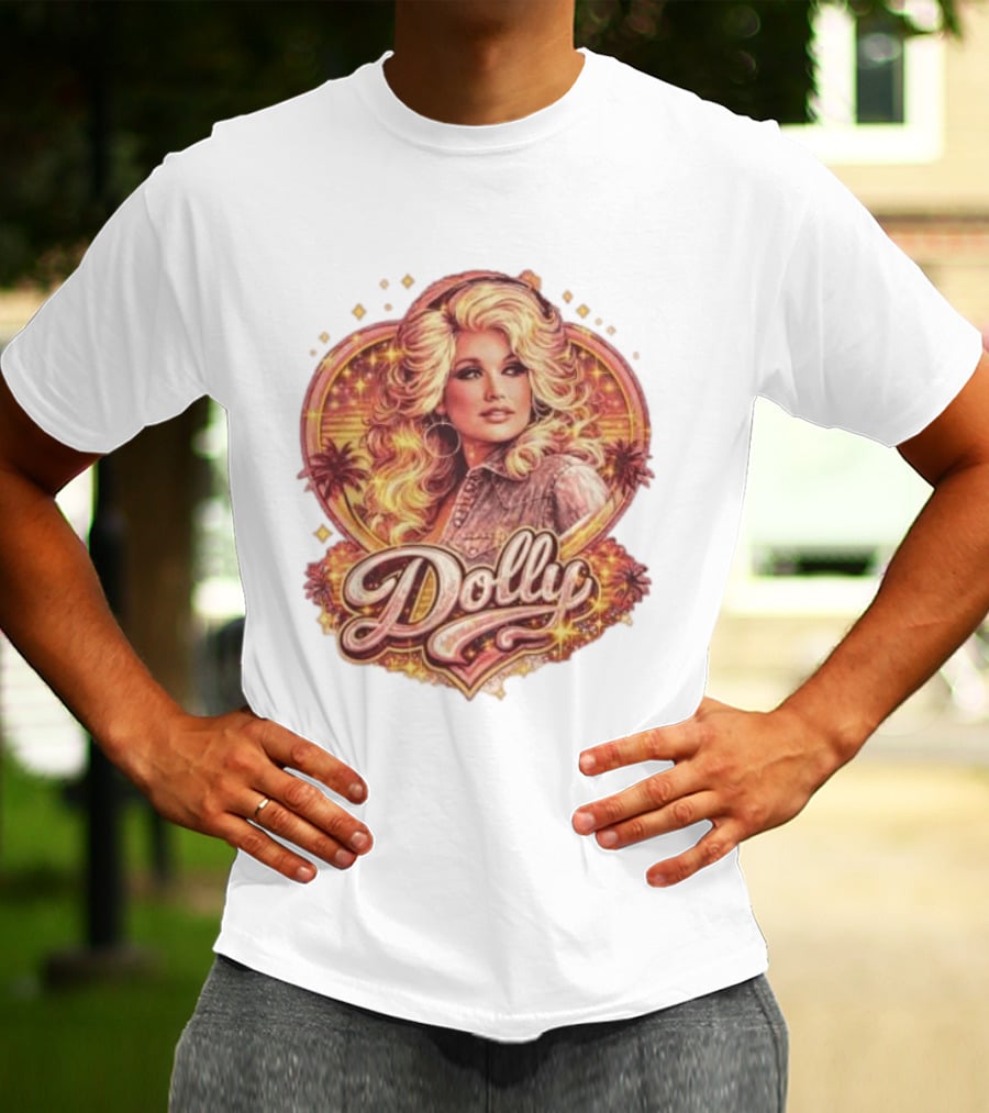 Dolly Parton Retro Vintage Style With Heart And Palm Trees T-Shirt