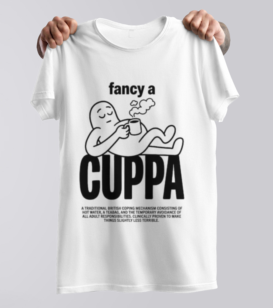 Fancy A Cuppa Relaxing Cartoon Holding Tea Cup T-Shirt