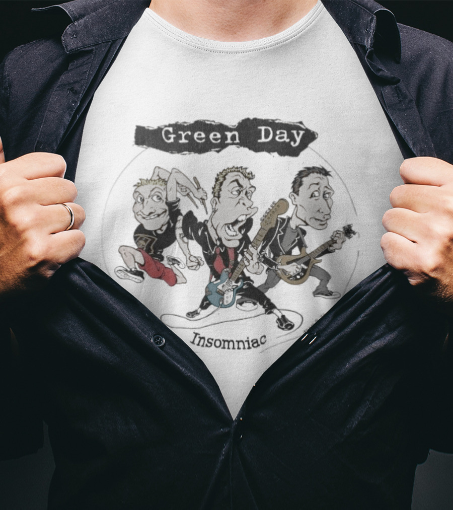 Green Day Insomniac Tour Band Caricatures Circle T-Shirt