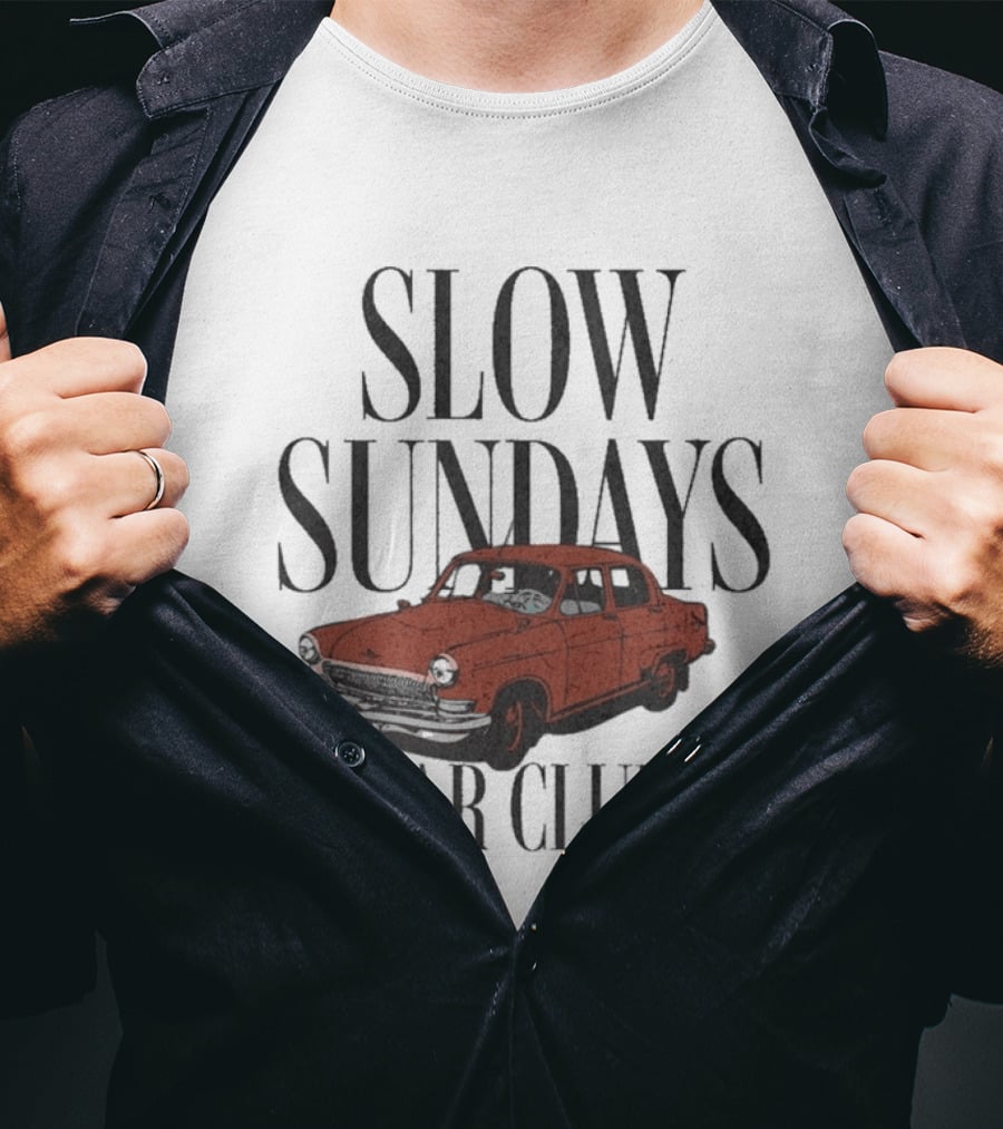 Slow Sundays Car Club Vintage Red Classic Car T-Shirt