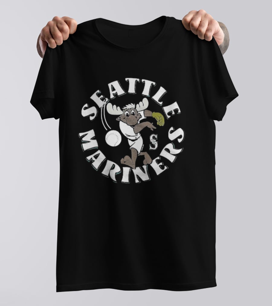 Seattle Mariners Mariner Moose Catching Ball Playful Action T-Shirt