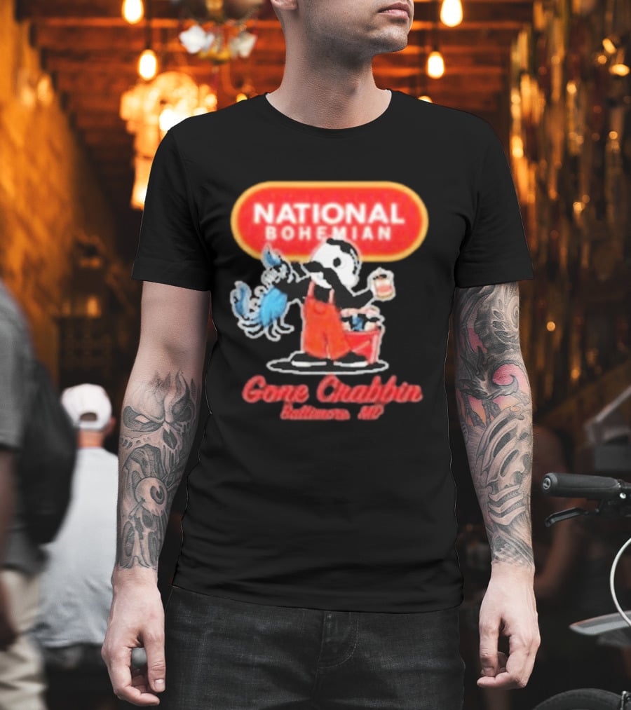 National Bohemian Beer Gone Crabbin' Baltimore MD Mr. Boh With Crab And Beer T-Shirt