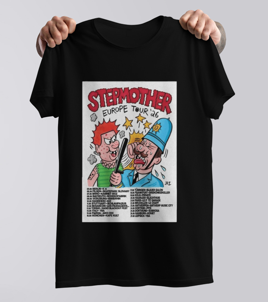 Stepmother Europe Tour 2026 Cartoon Punk Rock Dates And Locations T-Shirt