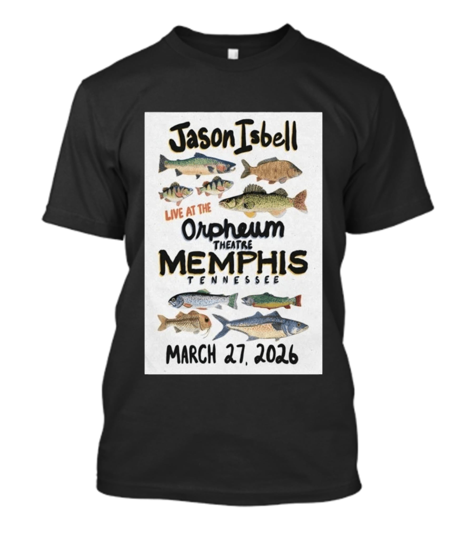 Jason Isbell Live At The Orpheum Theatre Memphis Tennessee March 27 2026 Fish Illustrations T-Shirt