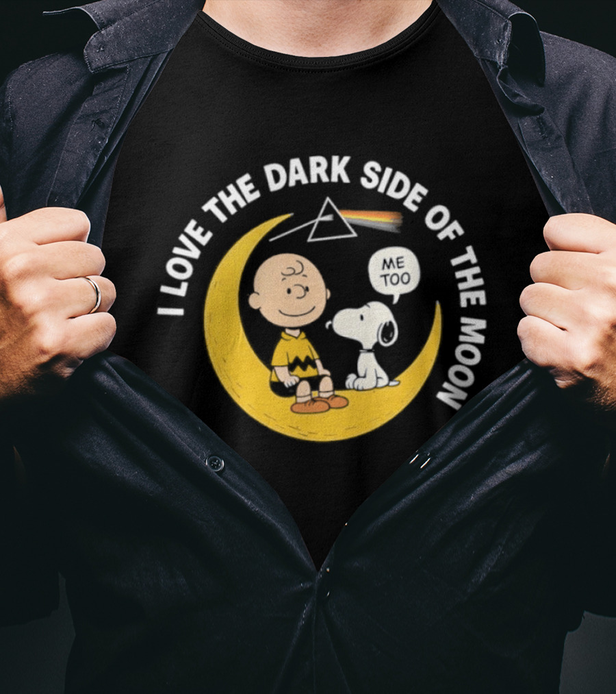 Peanuts I Love The Dark Side Of The Moon Charlie Brown Snoopy Woodstock Moon Prism T-Shirt