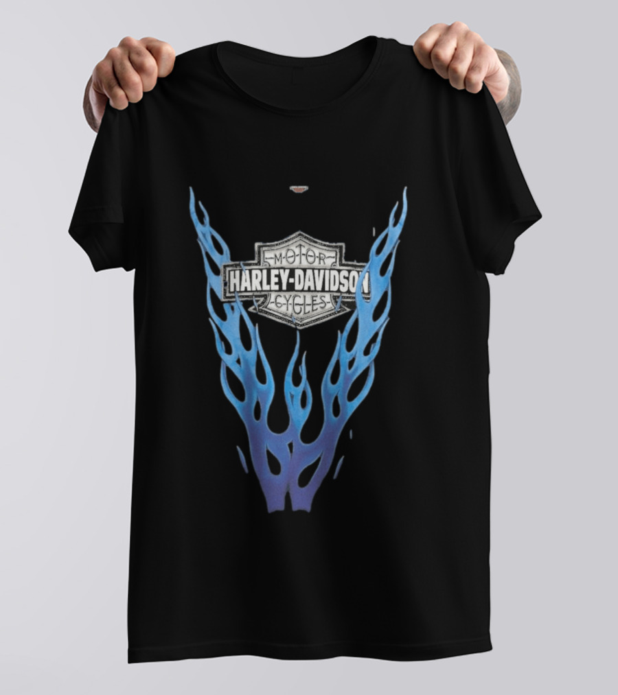 Harley Davidson Motorcycles Blue Flames T-Shirt