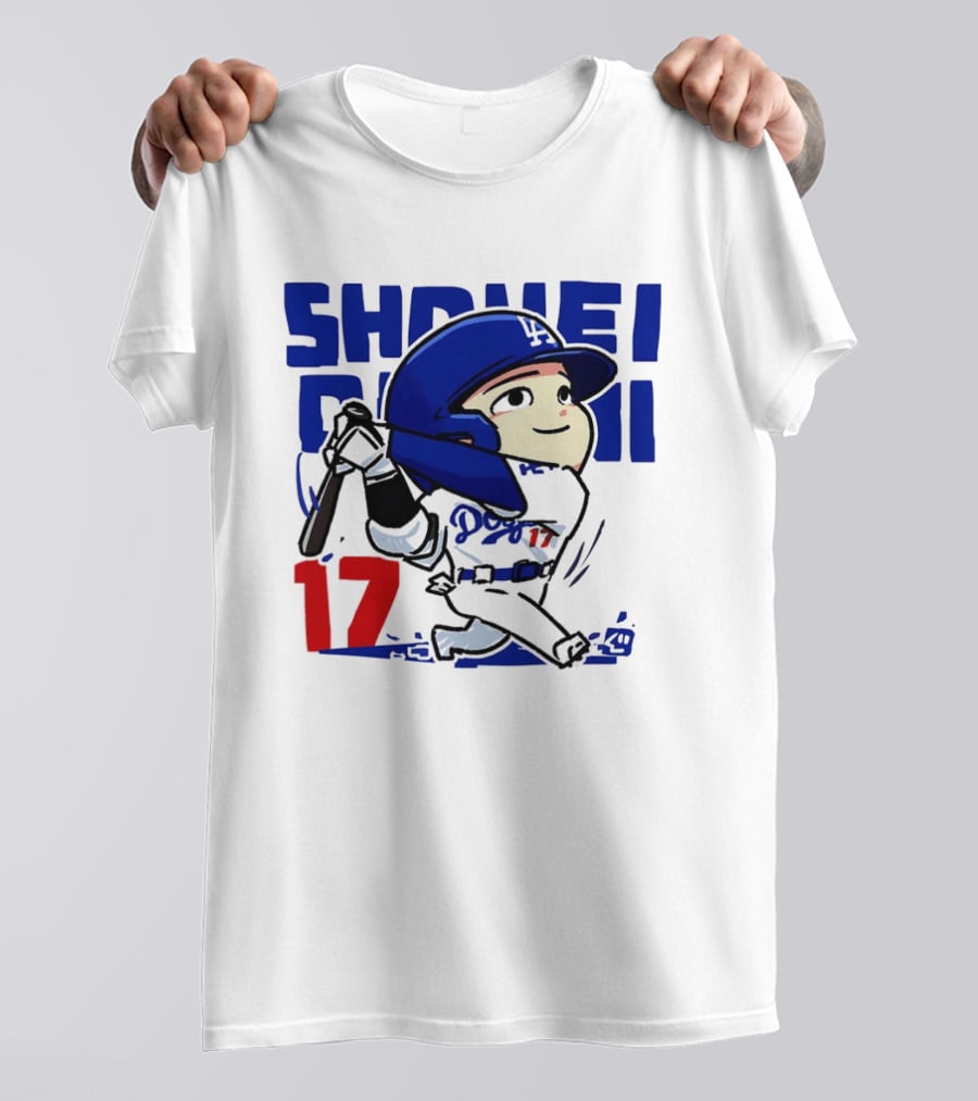 Shohei Ohtani Los Angeles Dodgers Cartoon Major League Baseball Number 17 T-Shirt