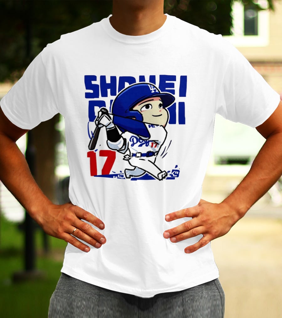 Shohei Ohtani Los Angeles Dodgers Cartoon Major League Baseball Number 17 T-Shirt