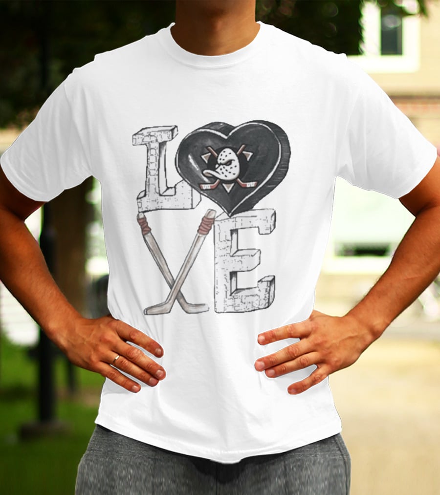 Anaheim Ducks Puck Heart Love Hockey Sticks T-Shirt