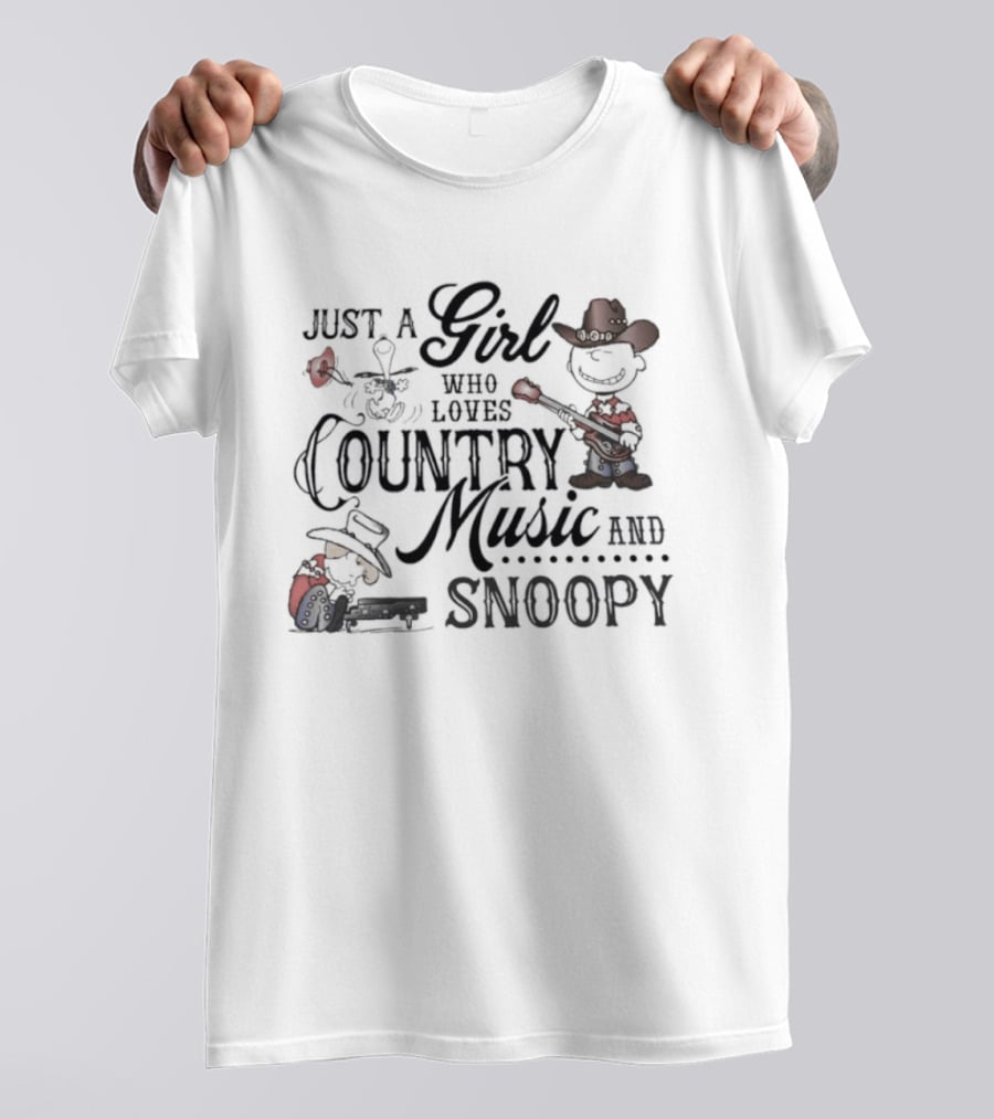 Just A Girl Who Loves Country Music And Snoopy Cowboy Hat Guitar T-Shirt